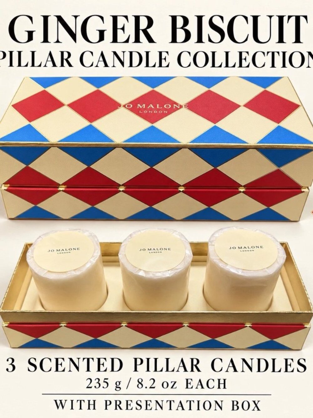 Jo Malone Ginger Biscuit 3-Piece Pillar Candle Gift Set 235g Each | 2025 Limited